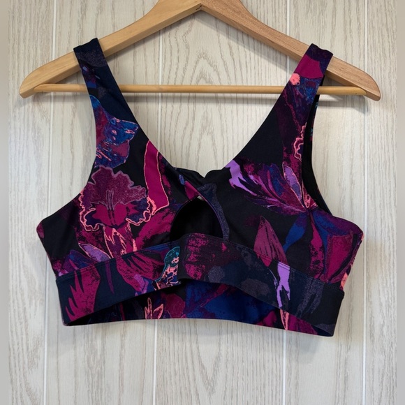 Women's Longline Twist Back Bra - All in Motion Black Tropical Floral L LNC - Picture 1 of 4